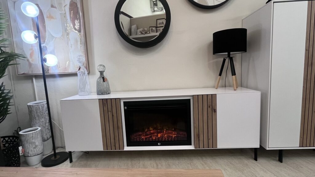 producto mesa tv con fuego led